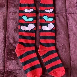 Striped Heart Tall Socks